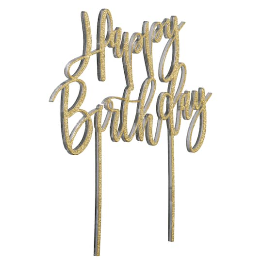 Gold Glitter Happy Birthday Cake Topper by Celebrate It™